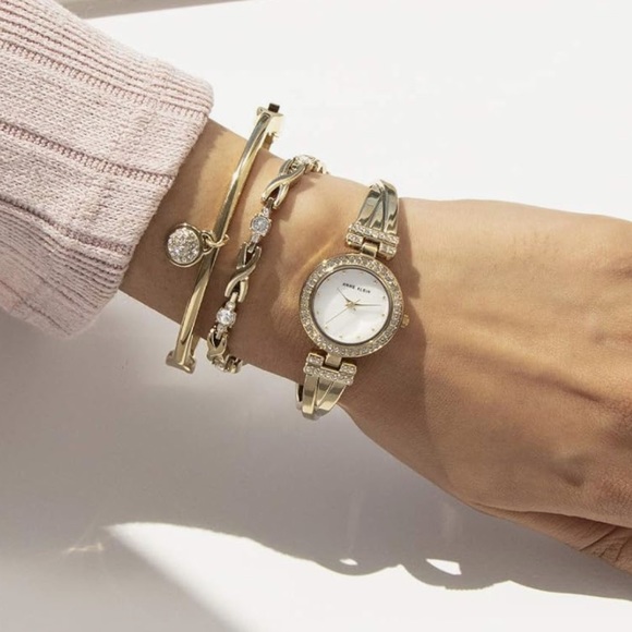 Anne Klein Women's Premium Crystal Accented Bangle Watch and Bracelet Set - Picture 2 of 6